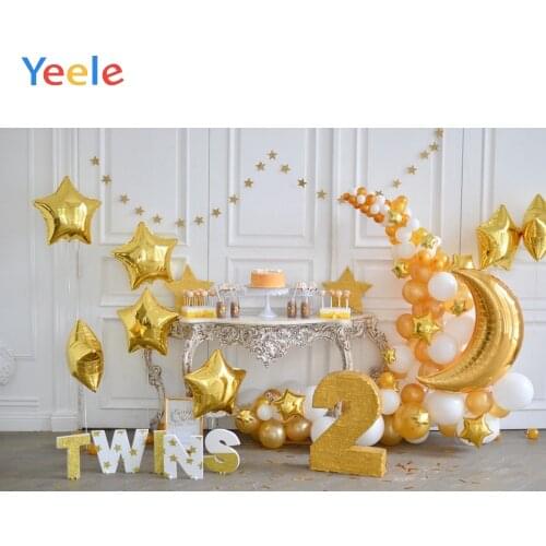 Yellow Star Balloons Props 2nd Birthday Party Photophone Baby Photo Backdrops Custom Photographic Backgrounds For Photo Studio