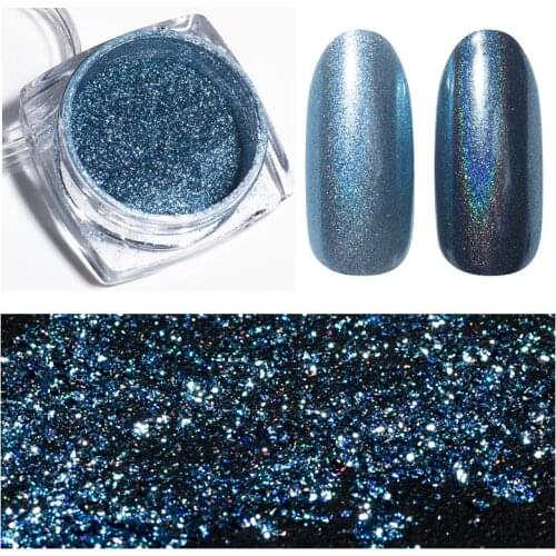 0.2g/box Holograhic Chrome Mirror Blue Shiny Nail Art Glitter Powder UV Gel Nail Polish Pigment Flakes Nails Decoration Tool