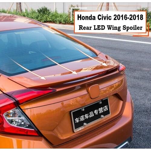 HANTUREN For Honda Civic 2016-2021 Rear LED Wing Spoiler, Trunk Boot Wings Spoilers paint ABS 3m Paste FAST BY EMS