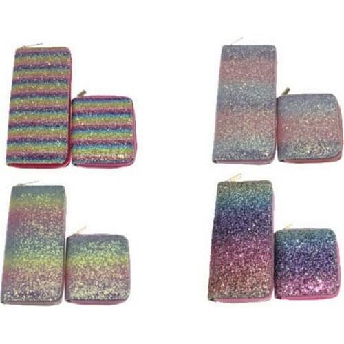 KANDRA Luxury Brand Rainbow Glitter Wallets for Women Clutch Pu Leather Ladies Phone Bag Card Holder Coin Purse Female Wallet