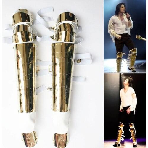Rare MJ Michael Jackson Classic Golden Handmade History Leg Matel Guard Armor Kneepad Concert Stage Dance Ballroom