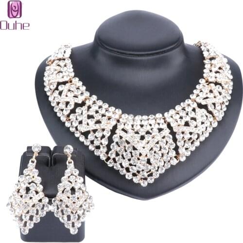 Women Bridal Crystal Jewelry Sets Wedding Engagement Necklace Earrings For Brides Party Costume Decoration Jewellery Sets