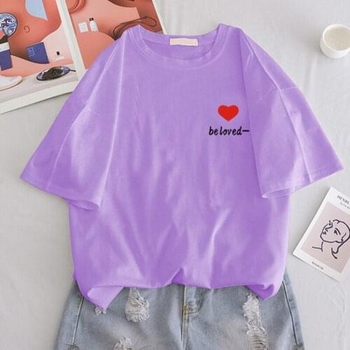 Summer T Shirt Letter Love Heart Print Tees Femme Harajuku Tops Ulzzang T shirts Kawaii Women Casual Basic O Neck Clothing