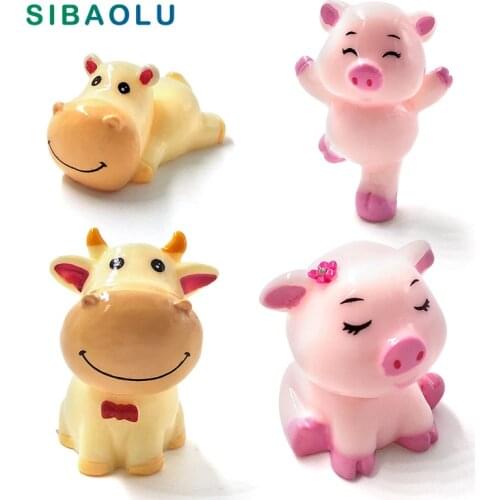 Cute Pig Cow Family Resin Craft Animal Model figurine home decor miniature fairy garden decoration accessories micro landscape