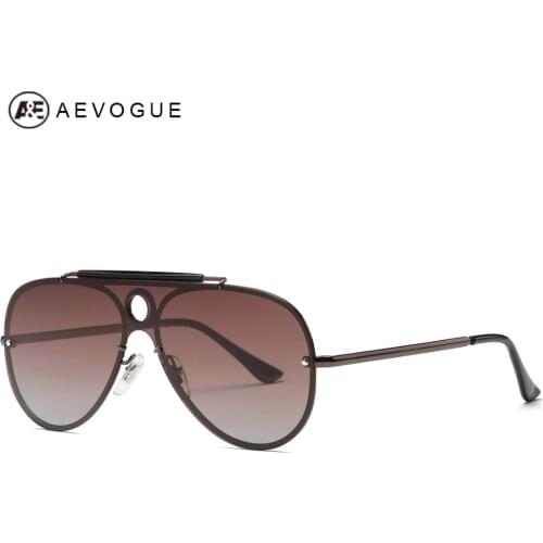 AEVOGUE Polarized Sunglasses Men One Piece Pilot Oversized Sun Glasses Rimless Metal Frame Brand Design Male Oculos UV400 AE0584