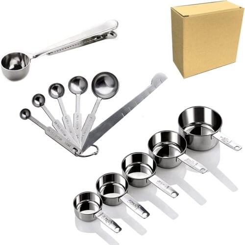 12 Piece Set Of Baking Spoons And Cups With Leveler,Measuring Cups And Spoons Set Stainless Steel - Kitchen Gadgets Tools Kindly