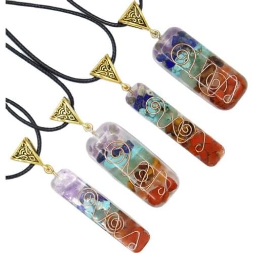 Natural 7 Chakra Orgone Energy Healing Pendant Necklace for Women Men Reiki Chips Stone Pendant Pendulum Amulet Crystal Necklace