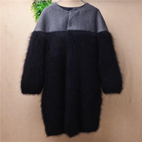 Heavy thick female women clothing hairy plush mink cashmere knitted long sleeves loose cardigans angora fur jacket coat sweater