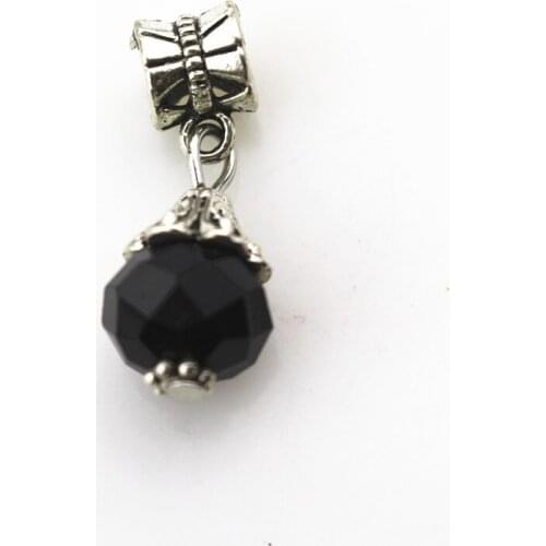 20pcs/lot black crystal stone charms hanging charm big hole pendant beads fit bracelet diy jewelry accessories dangle charms