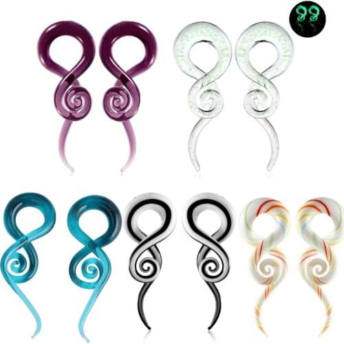 5-14mm 2Pcs Glass Spiral Taper Ear Plugs Tunnels Cartilage Earrings Expander Stretcher Ear Gauges for Body Ear Piercing Jewelry