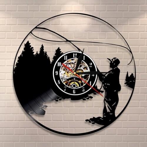 Fishing Vinyl Record Wall Clock Fisherman Lake Scene Wall Art Home Decor Wall Clock Fishing Retro Clock Fisherman Gifts For Men