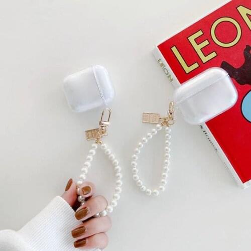 INS Cute Pearl Bracelet keychain Clear TPU Soft Case for Apple Airpods 1 2 Pro 3 Protective Cover Bag Box Earphone Case Key ring