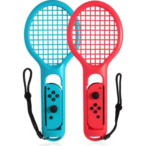 2Pcs/Pack Tennis Racket for Nintendo Switch Joy-con Accessories for Mario Tennis Aces Game Controller Grips (Blue and Red)