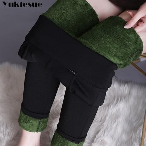 Warm Women 2020 Winter Pencil Pants Thicken Fleece Trousers Female Black Blue Grey High Waist Stretch Pants Warm Velvet Legging