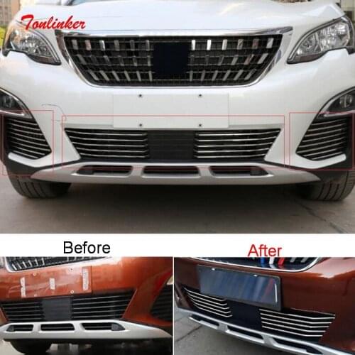 Tonlinker Exterior Front Racing Grills Cover sticker for Peugeot 3008 2017-19 Car Styling 10 PCS Stainless steel Cover sticker