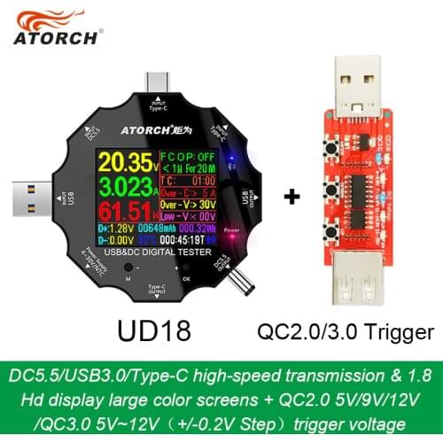 UD18 for APP USB 3.0 Type-C PD DC5.5 5521 Voltmeter ammeter voltage current meter battery charge measure cable resistance Tester