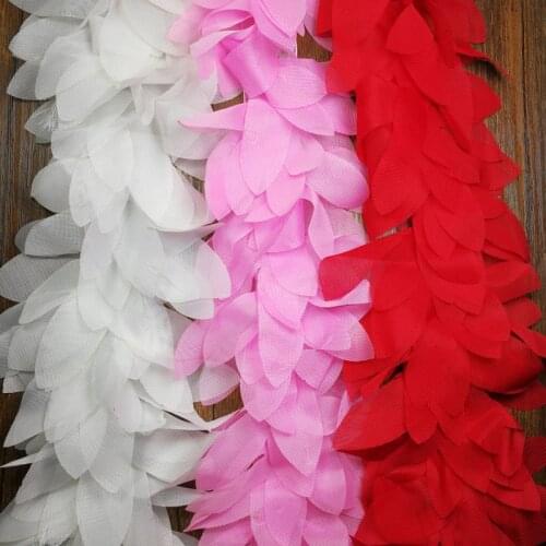 10Yards 3D Chiffon Cluster Flowers Leaves Lace Dress Decoration Lace Fabric Applique Trimming Sewing Supplies Shoes Hats Decor