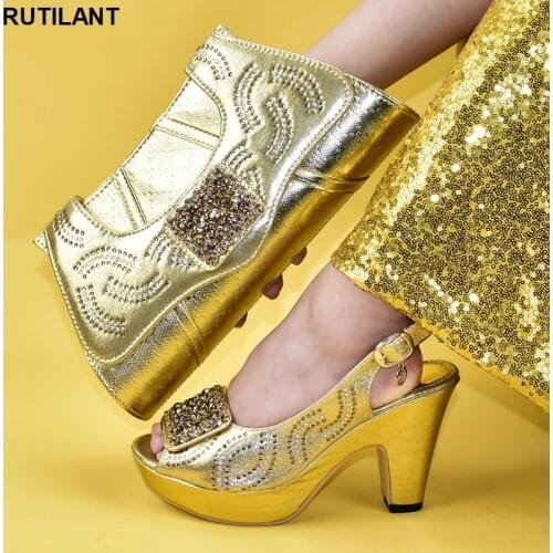 Spring Shoes Platform Women Shoe and Matching Bag for Nigeria Party Ladies Italian Shoes and Bag Set Decorated with Rhinestone