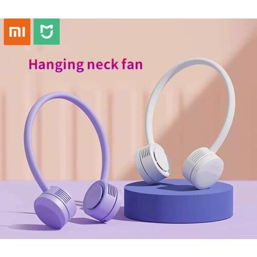 Xiaomi Mijia Qualitell Hanging Neck Fan Portable Mini Leafless USB Mute Rechargeable Portable Mini Bladeless Neck Fan Cooler Fan
