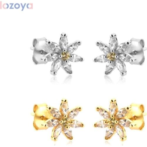 Lozoya 925 Sterling Silver Chrysanthemum CZ Luxury Wedding Stud Earring Women Luxury Fashion Fine Jewelry Gift Clips Piercing