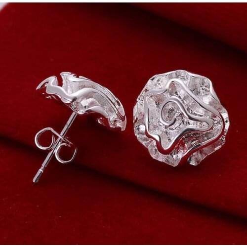 Beautiful lovely style fashion silver color women elegant rose flower stud Earring Jewelry free shipping cute wedding gift E003