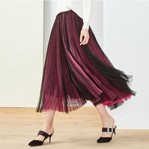 Skirts Women Dot Mesh Fabric Ball Gown Multi-layer Design Front Split Mid-Calf Skirt Elegant Style New Fashion Autumn 2018
