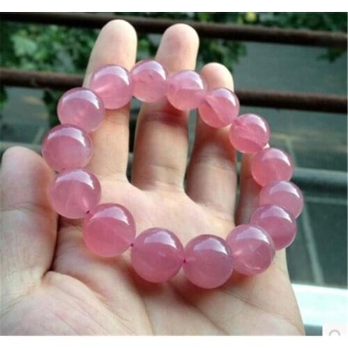 15mm Natural Rose Pink Quartz Bracelets For Women Lady Big Stretch Crystal Round Bead Natural Stone Bracelet