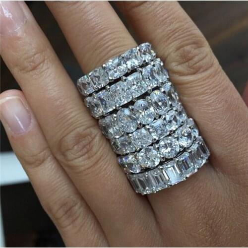Vecalon Handmade Eternity Band Ring 925 Sterling silver Bijou AAAAA cz Promise wedding Rings For Women Bridal Party Jewelry Gift