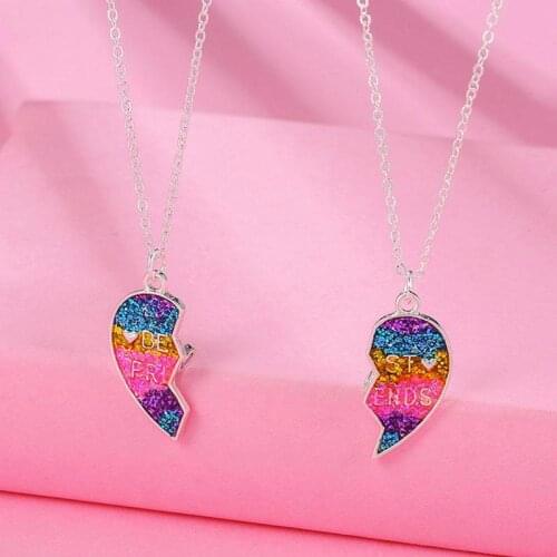 1 Pair Heart-Shaped Necklaces of Best Friends Couples Chain Friendship Gifts for Girl Women Magnetic Bff Necklace
