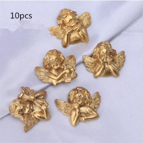 10pcs DIY Mobile Phone Shell Decoration Accessories Golden Little Angel Plaster Doll Decoration Cake Topper Baking Supplies