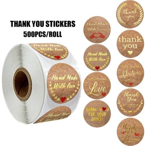 11 Styles Upscale Bronzing Kraft Paper Thank You Stickers Seal Labels for Wedding Envelope Handmade Scrapbook Gold Foil Sticker