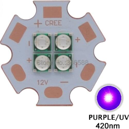 2pcs 12W Epileds 3535 420nm UV Ultraviolet Purple High Power LED Emitter Lamp Light Optional 4V 7V 14V 20mm Copper PCB