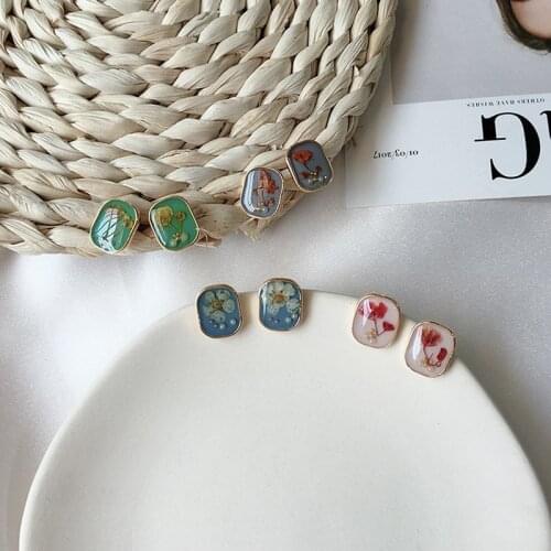 2019 Japanese Stud Earring For Women Petal Pendientes Mujer Moda Oval Ear Jewelry Gift Glazed vintage Brincos Girls