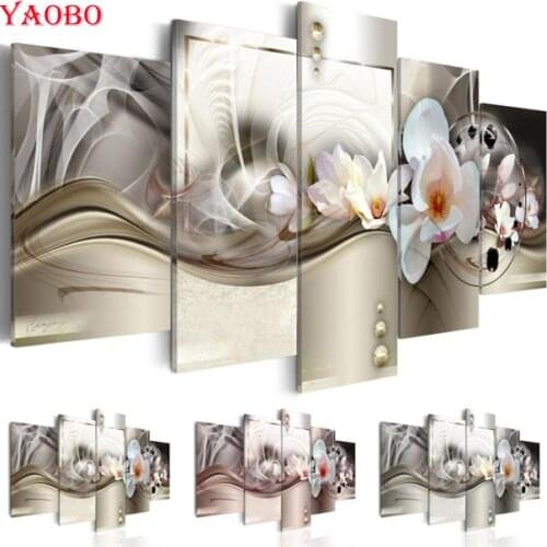 5PCS Magnolia Flower 5D Cross Stitch Kits Diamond Painting Full diamond Embroidery new sale Pattern mosaic wall sticker decor