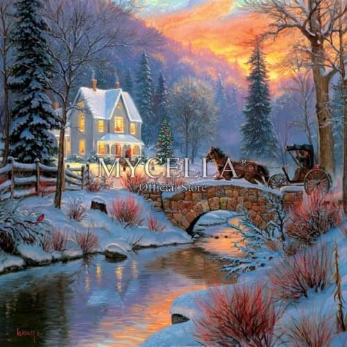 Landscape 5d Diy Diamond Painting Horses Winter Houses Bridges Rivers Cross Stitch Diamond Embroidery Handmade Crafts Home Decor