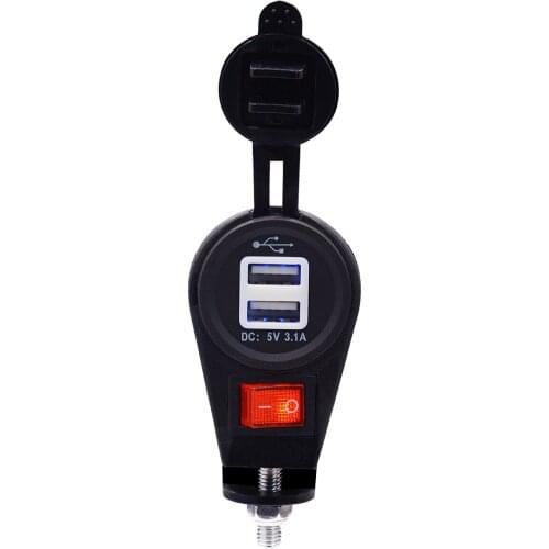5V 3.1A Dual USB Motorcycle Charger Universal Phone Tablet Chargers With LED Light Switch​ Turn On/Off For 12-24V Motorbike ATVs