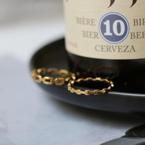 Amaiyllis Geometric Fashion Hollow Square CHCI Rings Chain Titanium Steel 18K Gold Ring For Girls Jewelry Gift