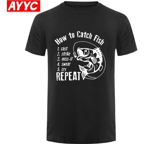 AYYC How To Catch Carp Fishing Father Cotton Short Sleeve T Shirts Cool Funny Keep Calm and Fish on T Shirt Men Fisherman