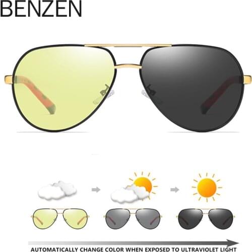 BENZEN Polarized Photochromic Sunglasses Men Aluminum Magnesium Driving Day Night Vision Sun Glasses Women Chameleon lentes 9507