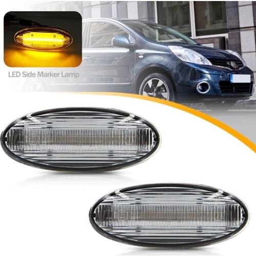 2Pcs LED Side Marker Lights Fender Laterial Turn Signal Lamps Clear Lens Indicators for Nissan NOTE 2006 2007 2008 2010 2012