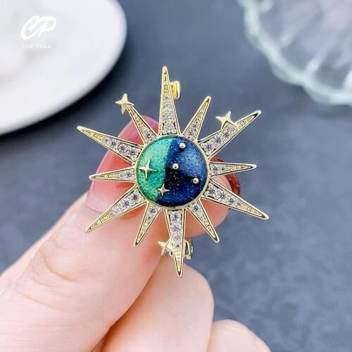 Vintage Starry Starry Universe Sun Pin Alloy Round Geometric Brooch For Women Gift Coat Accessory