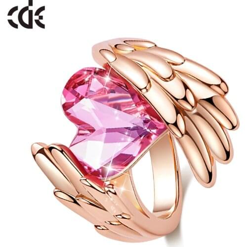 CDE Women Gold Rings Embellished with crystals from Swarovski Angel Wings Ring Heart Crystal Jewellery Ring Woman Love Gifts