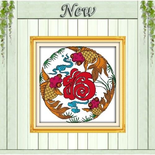 Blessing fish mascot decor painting counted printed on canvas DMC 14CT 11CT chinese Cross Stitch Needlework Set Embroidery kits