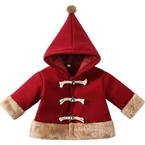 DFXD 2020 Winter Children Girls Red Wine Wool Coat Kids Fashion Thicken Hooded Horn Button Outwear Warm Princess Jackets 2-7Yrs