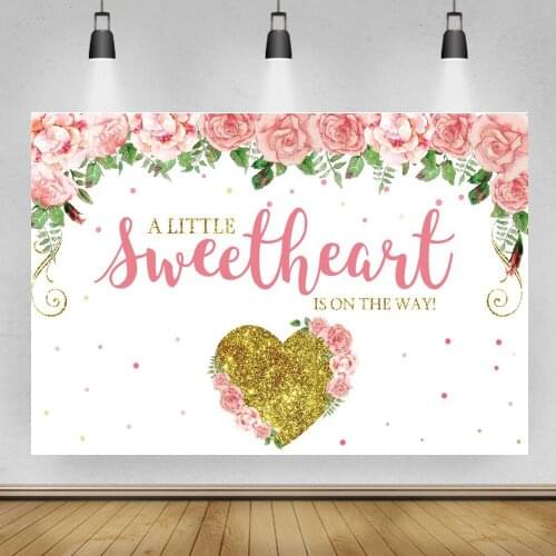 A Little Sweetheart Newborn Photography Backdrops Flowers Tassel Gold Heart Baby Shower Girl Art Photo Backgrounds