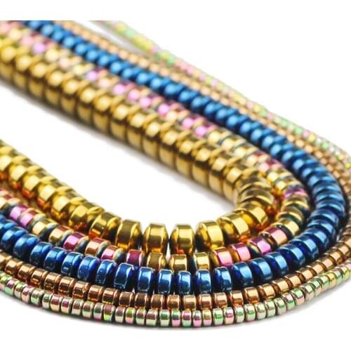 Blue,Gold,Green,Purple Flat Cylinder Round Hematite Natural Stone Spacer Loose Beads For Jewelry Making DIY Bracelets 3/4/6/8MM