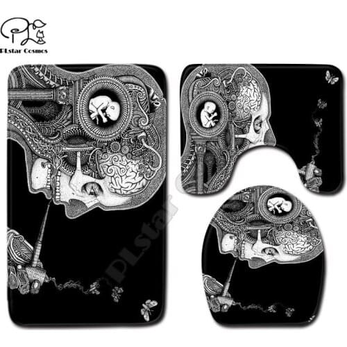 Halloween Dark element pattern 3D printed Bathroom Pedestal Rug Lid Toilet Cover Bath Mat Set drop shipping style-3