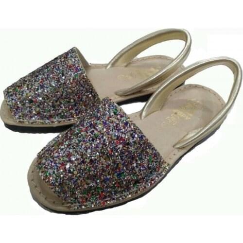 Ibicencas for girl or woman in platinum leather with multicolor glitter, from Zapy