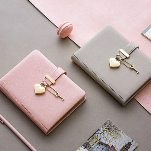 Name Customize Cute Diary with Heart Lock B6 PU Leather Notebook School Supplies Lockable Password Writing Pads Girl Women Gift