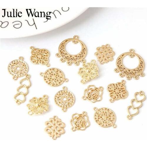 Julie Wang 10PCS Gold Bohemia Connectors Multiple Shapes For Neckalce Pendant Findings DIY Jewelry Making Metal Accessories